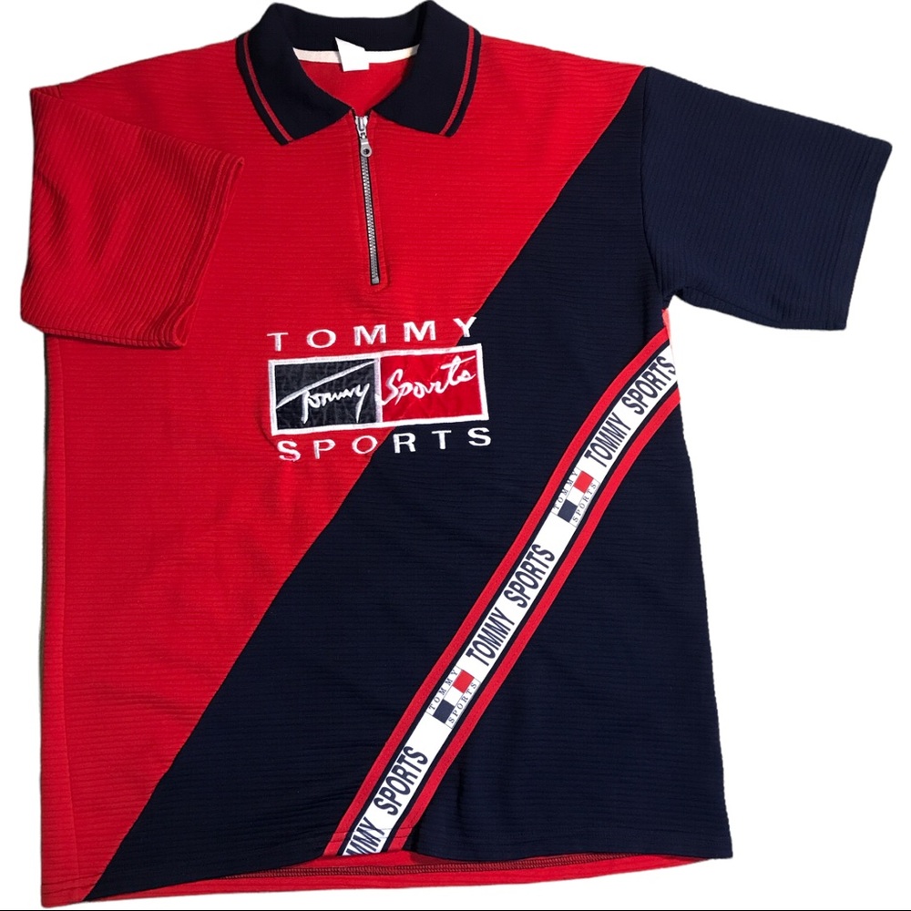 VINTAGE 90s TOMMY SPORTS Quarter zip large USA color-block
